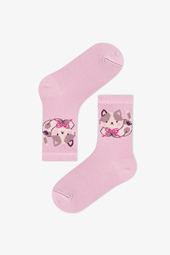Kız Çocuk Pembe Snailmail Cuties Fiyonk Desenli Pamuklu 3 Çift Soket Çorap - 3