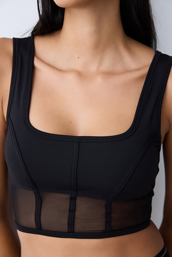 Siyah Korse Görünümlü Crop Üst - 3
