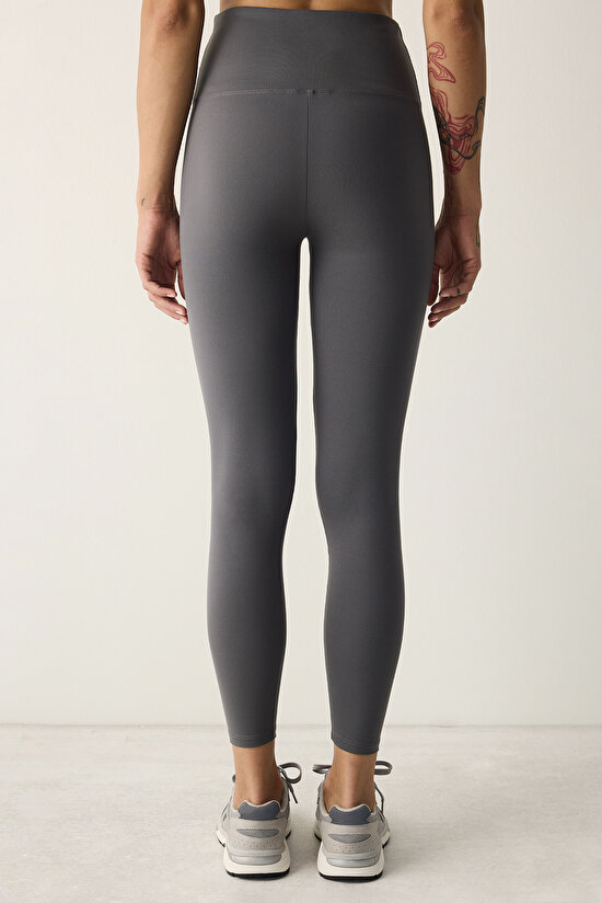 Koyu Gri Soft Feel Yüksek Bel Bilek Boy Tayt - 6