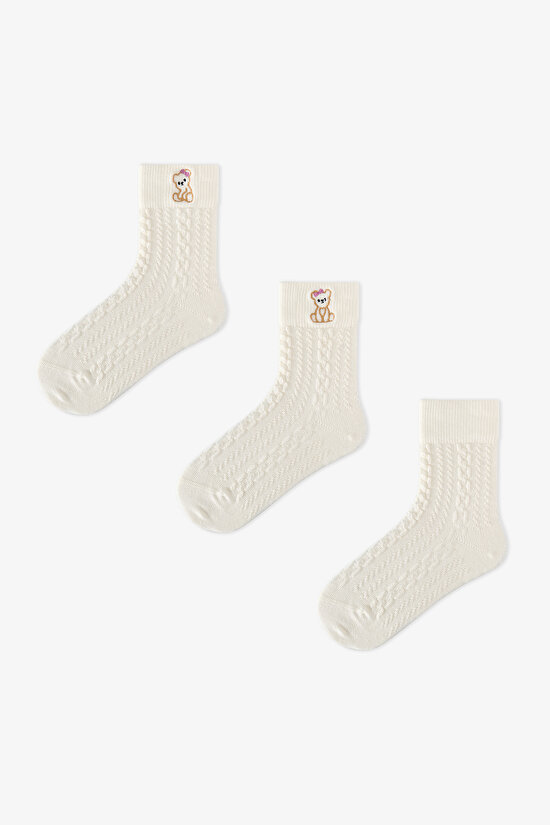 Girls' Marshmallow Cutie Bear Cotton 3 Pack Ankle Socks - 1