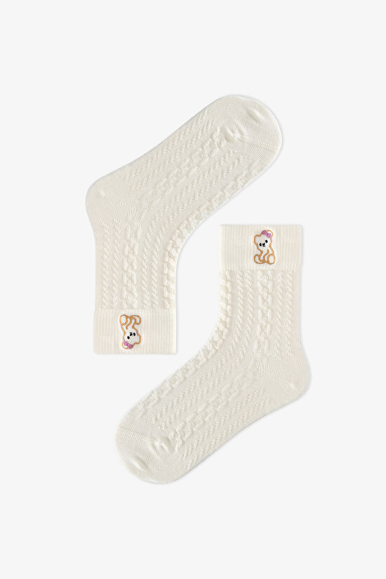 Girls' Marshmallow Cutie Bear Cotton 3 Pack Ankle Socks - 2