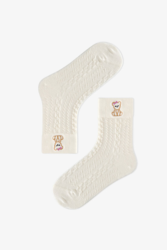 Girls' Marshmallow Cutie Bear Cotton 3 Pack Ankle Socks - 3
