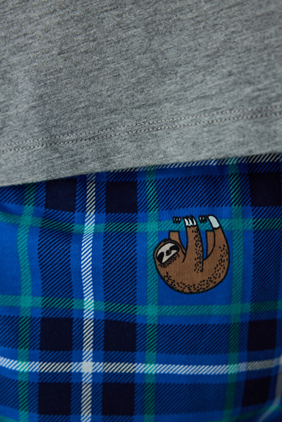 Erkek Level Slogan Baskılı Bisiklet Yaka Uzun Kollu Pijama Takımı - 5