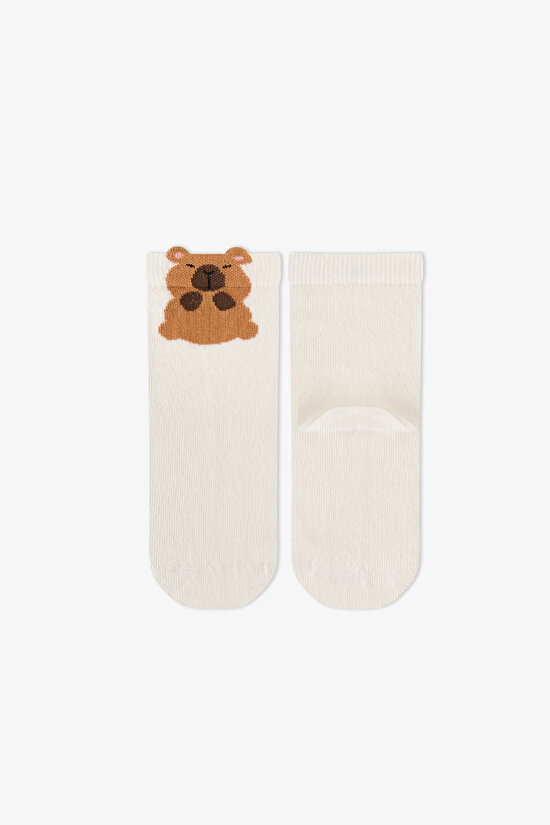 Girls' Capy Neutrals Animal Print Cotton 4 Pack Ankle Socks - 3
