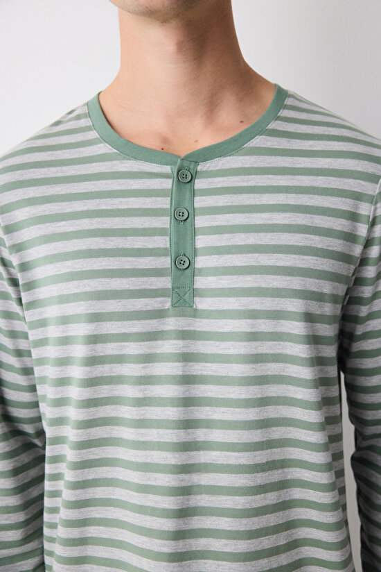 Erkek Green Stripe Yeşil Pantolon Pijama Takımı - 3
