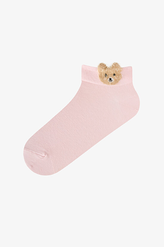 Beyaz Gri Pembe Cute Teddy Bear Pamuklu 3 Çift Patik Çorap - 3