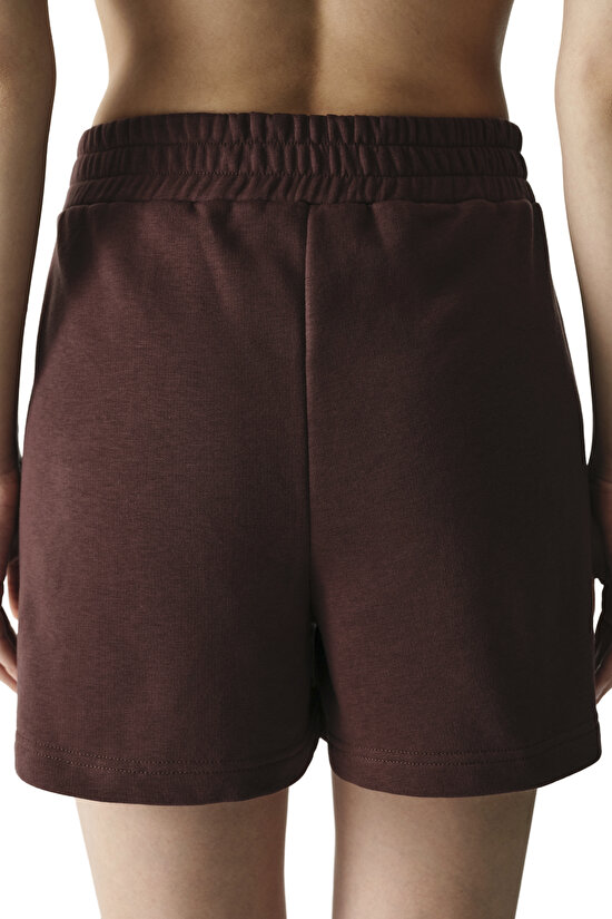Brown Pocket High-Waisted Adjustable Waist Cotton Shorts - 3