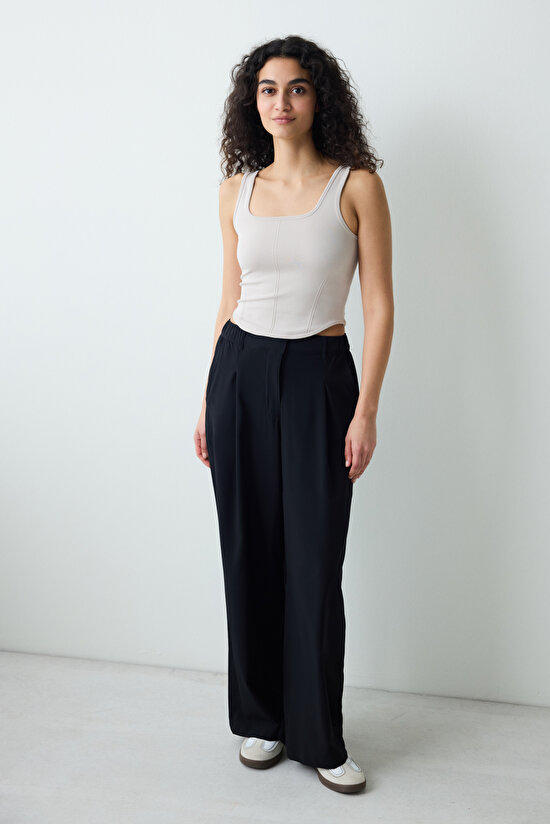 Bej Korse Görünümlü Slim Fit Crop Top - 3