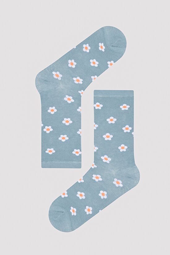 Çiçek Desenli Pembe - Mint 2li Soket Çorap - 3