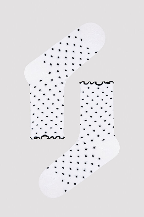 Frill Pointy Beyaz-Siyah 2li Soket Çorap - 2