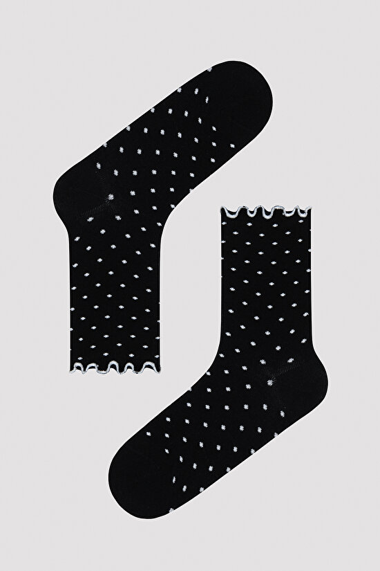Frill Pointy Beyaz-Siyah 2li Soket Çorap - 3