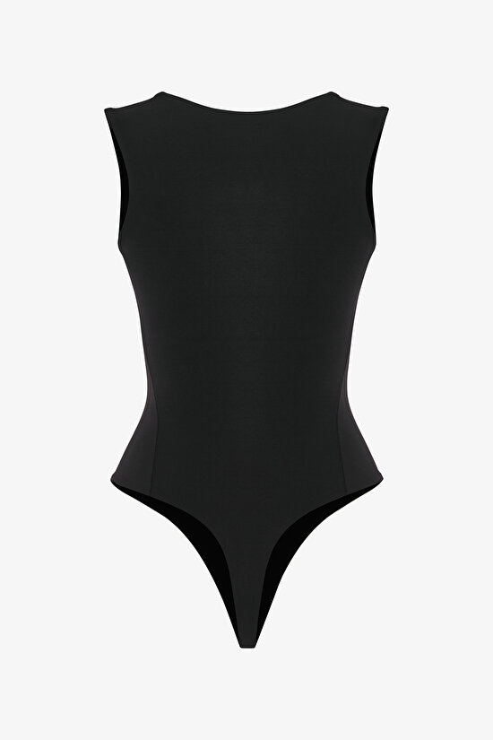 Black U-Neck Soft Texture Bodysuit - 2