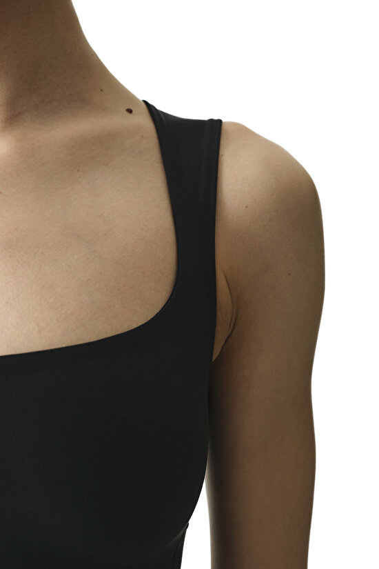Black U-Neck Soft Texture Bodysuit - 3