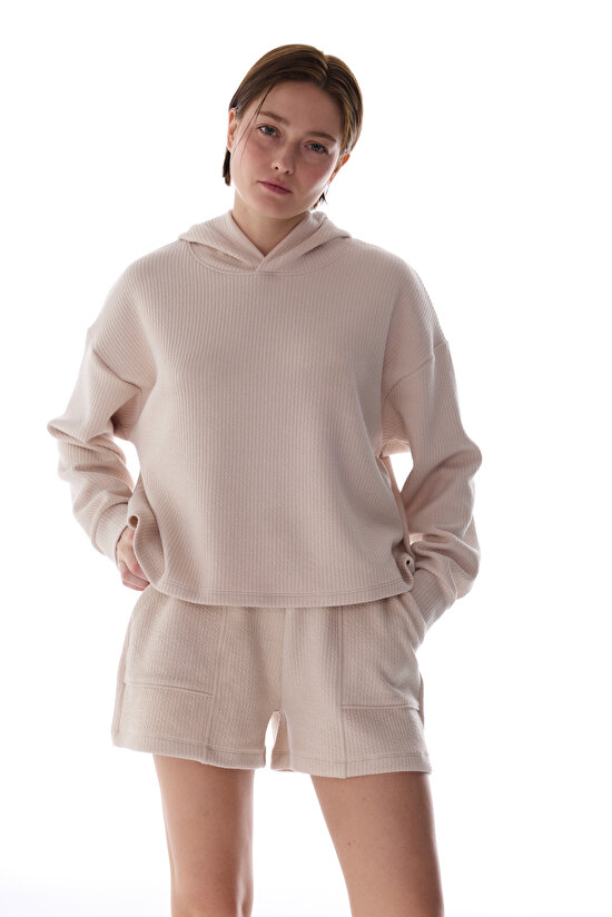 Pastel Beige Rib Hoodie - 1