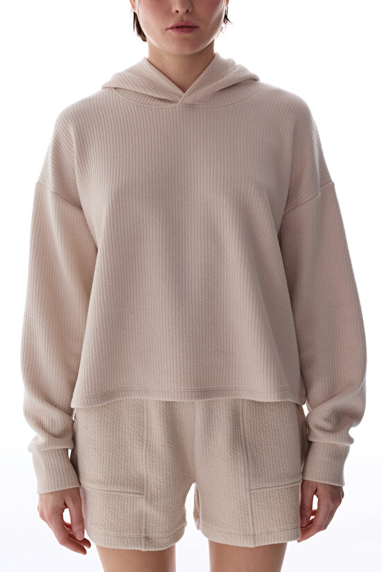 Pastel Beige Rib Hoodie - 2