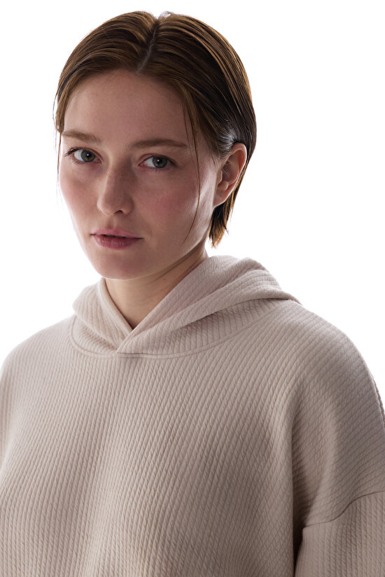 Pastel Beige Rib Hoodie - 4