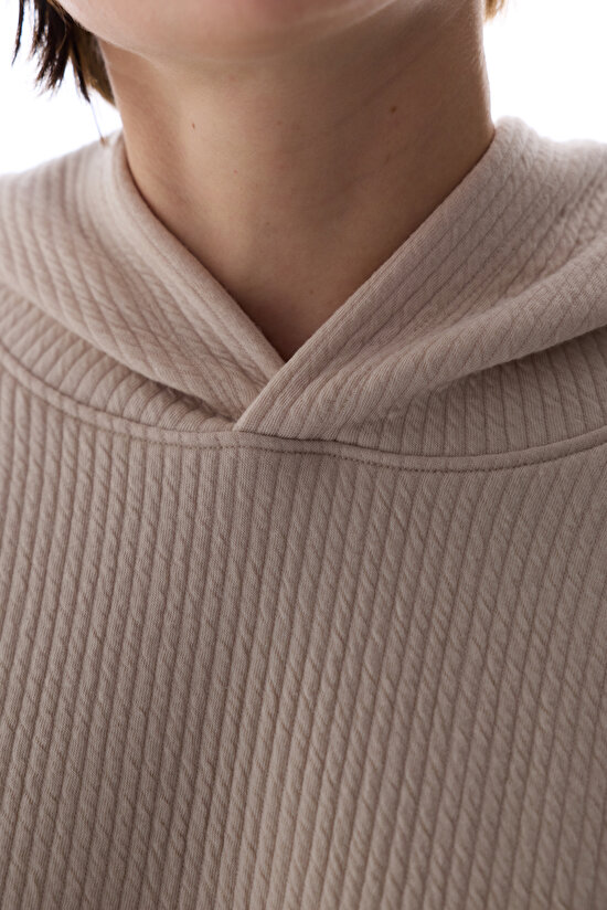 Pastel Beige Rib Hoodie - 5