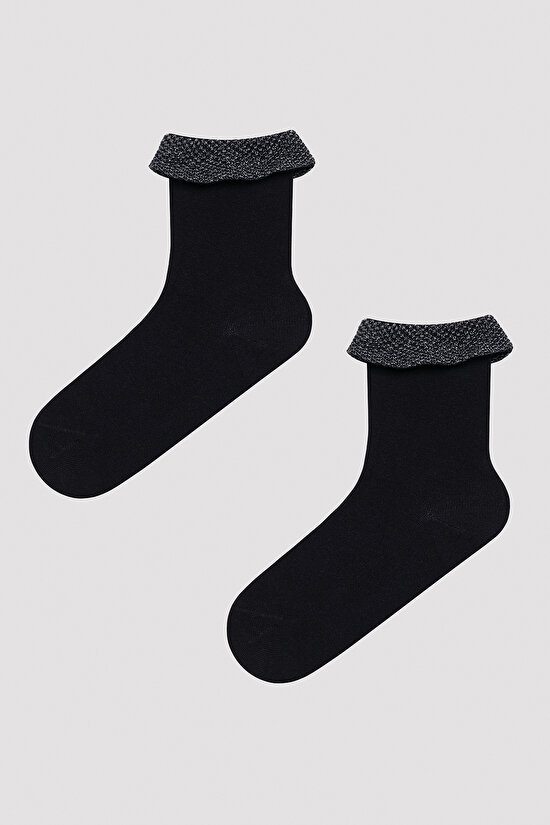 Tulle Frill Siyah Soket Çorap - 1