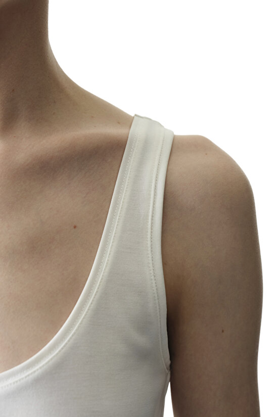 White U-Neck Modal Tank Top - 3
