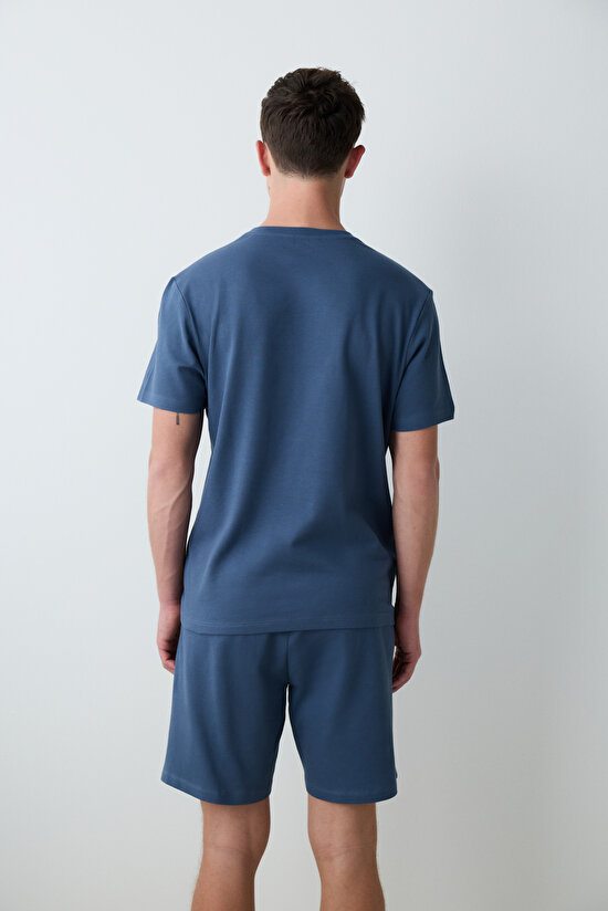 Basic Blue Gri Şortlu Pijama Takımı - 4
