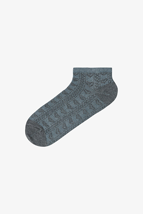 Siyah - Gri Heart Jacquard 5'li Patik Çorap - 5