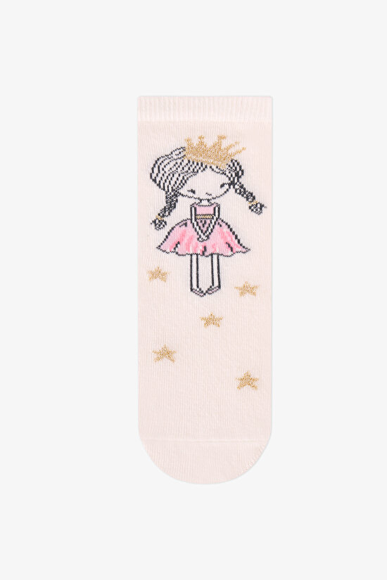 Girls' Pink Sparkle Princess Princess Print Cotton 4 Pack Ankle Socks - 3