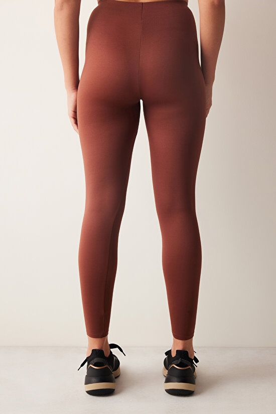 Kahverengi Yüksek Bel Miracle Fit Crop Tayt - 4