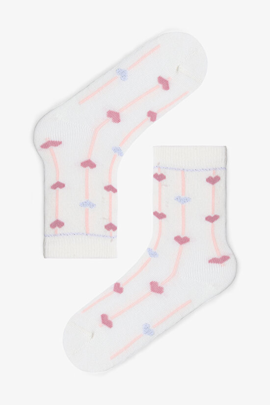 Gümüş Rengi Kız Çocuk Kalp Desenli 4'lü Soket Çorap - 3