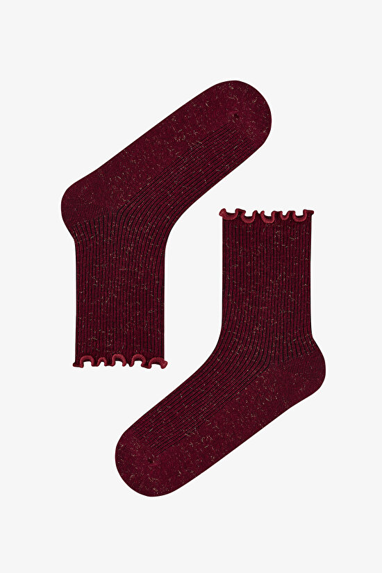 Kahve Bordo Işıltılı Fırfırlı 2 Çift Soket Çorap - 2