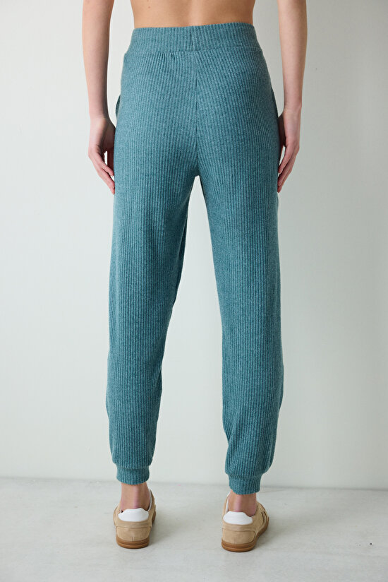 Petrol Yeşili Yüksek Bel Fitilli Eşofman Altı - 3