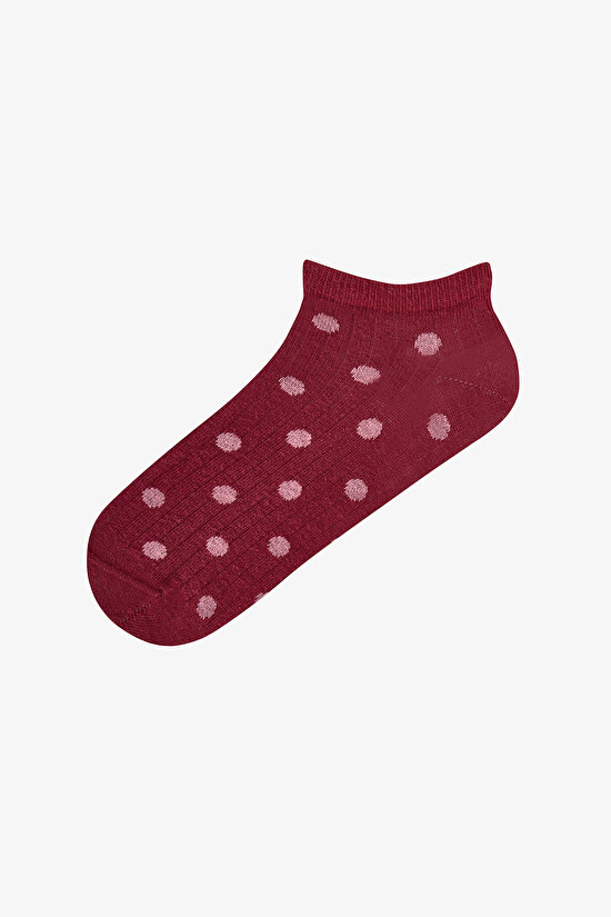 Siyah Bordo Berry Puantiye Desenli 5 Çift Patik Çorap - 2