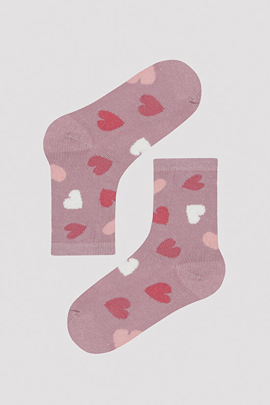 Kız Çocuk Pembe Kalpler 4 lü Soket Çorap - 5