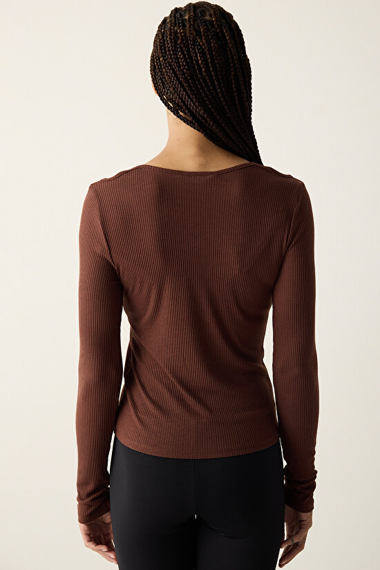 Kahverengi  Çift Katman Uzun Kolluı Üst - 4