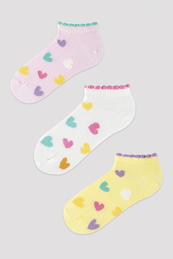 Kız Çocuk Kalpli 3lü Patik Çorap - 1