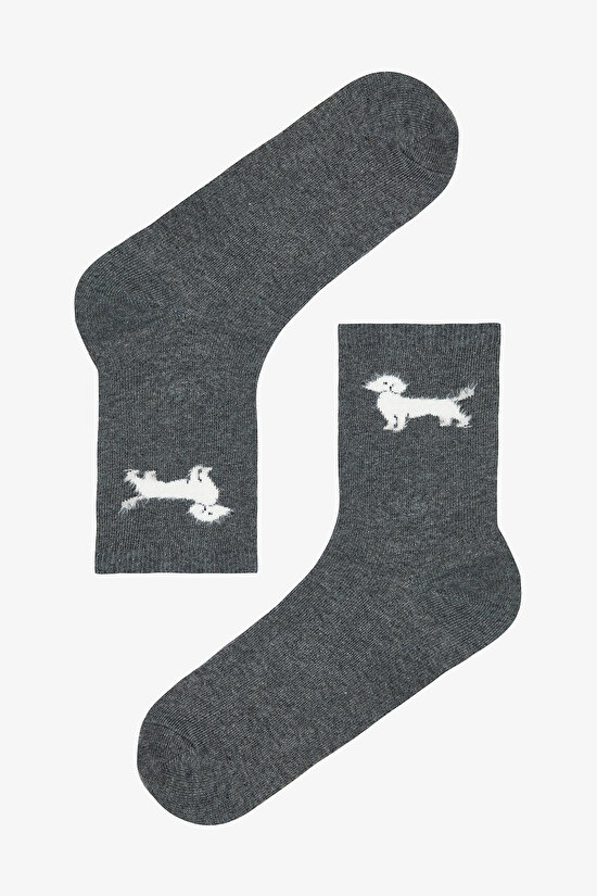 3 Çift Pamuklu Peluş Köpek Desenli Soket Çorap - 4