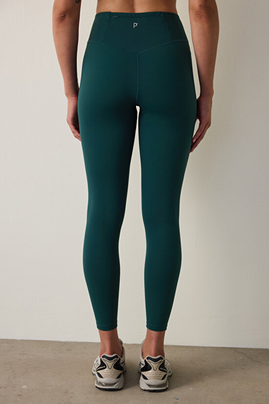 Dark Green Medium Support Merrow Stitch High Waist Leggings - 4
