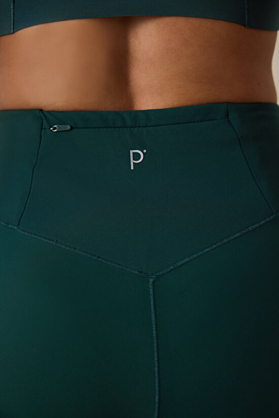 Dark Green Medium Support Merrow Stitch High Waist Leggings - 5