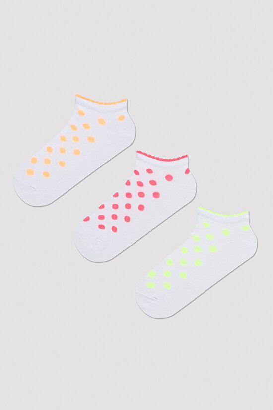 Neon Dotted Beyaz 3lü Patik Çorap - 1