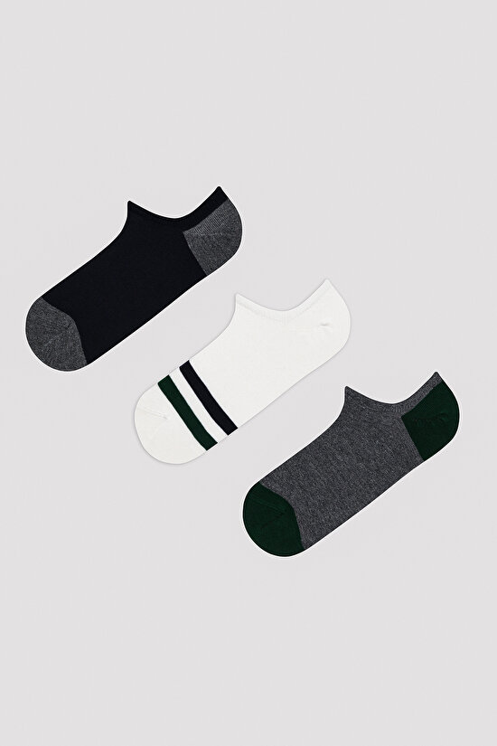 Erkek Fine Stripe Çok Renkli 3lü Sneaker Çorap - 1