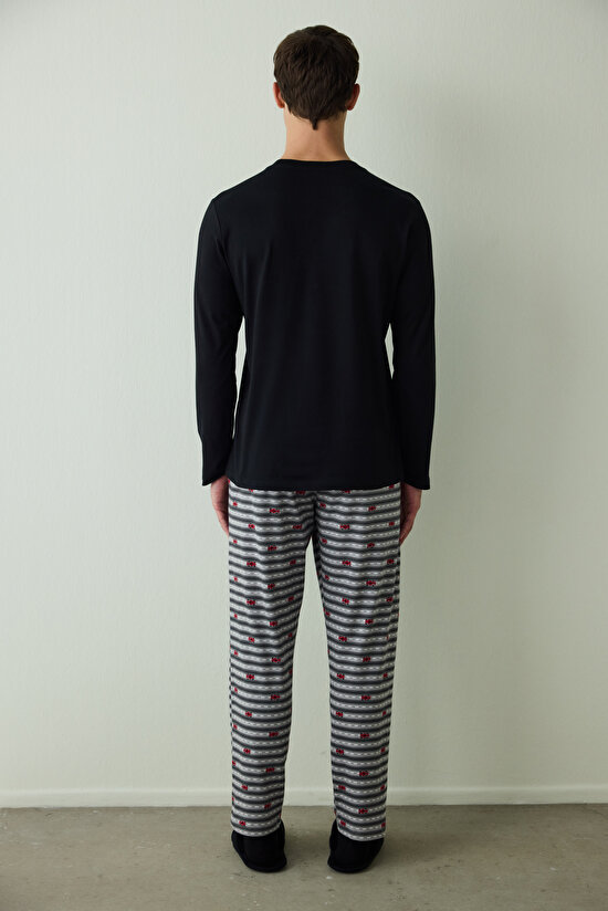 Erkek Speed Slogan Baskılı Pamuklu Pijama Takımı - 5