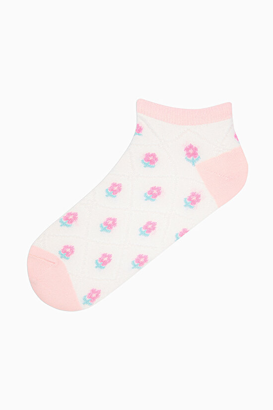 3 Çift Pamuklu Kendinden Desenli Çiçekli Patik Çorap - 4
