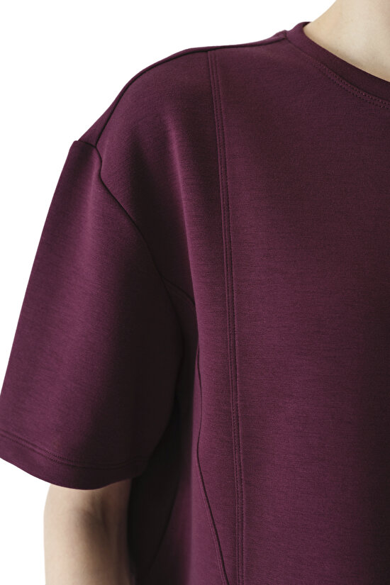 Bordo İpeksi Dokunuş Silky Touch Dikiş Detaylı Bisiklet Yaka Tişört - 3