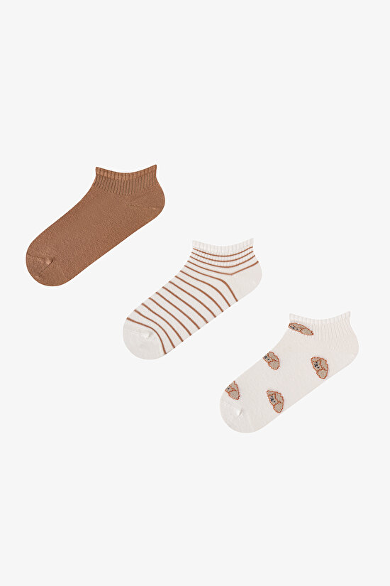 White Brown Curly Dog Dog Print 3 Pack Liner Socks - 1
