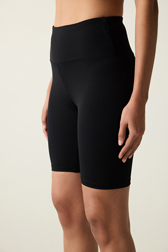 Siyah Yüksek Bel Biker Boy Relax Feel Tayt - 3