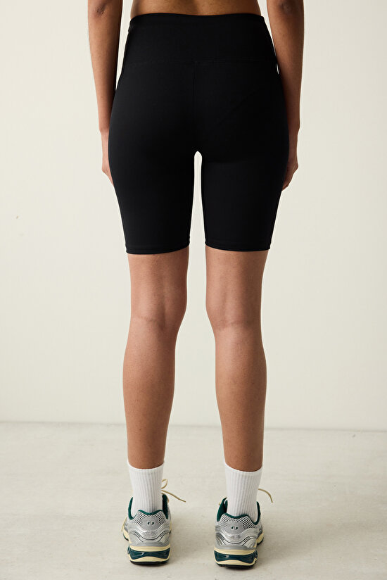 Siyah Yüksek Bel Biker Boy Relax Feel Tayt - 8