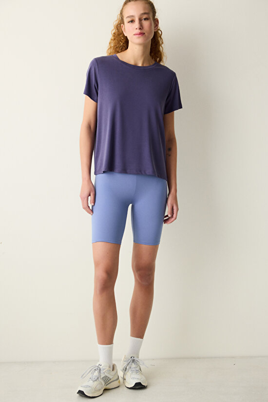 Açık Mavi Yüksek Bel Biker Boy Relax Feel Tayt - 4