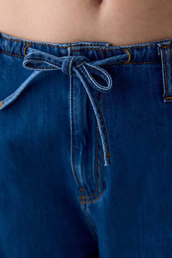 Dark Denim Relax High Waist Tie Detail Trousers Dark Denim Relax High Waist Tie Detail Trousers - 5