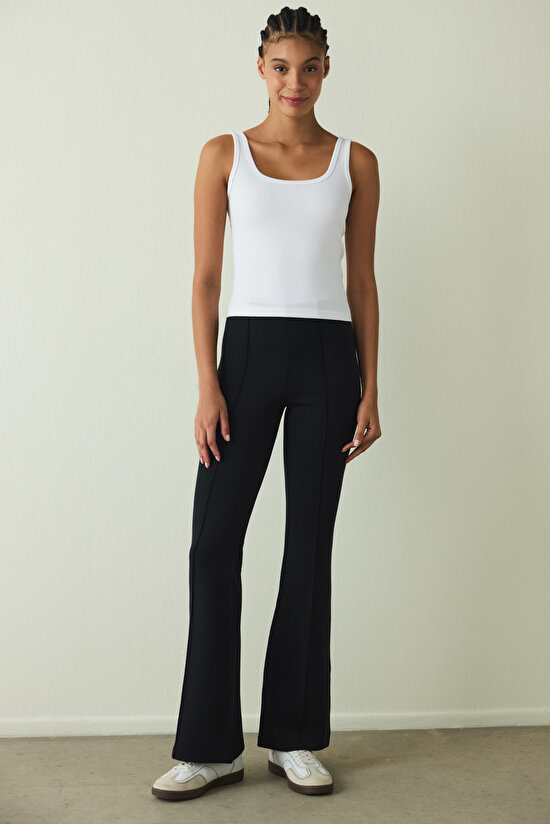 Black High Waist Modal Bell-bottom Trousers Black High Waist Modal Bell-bottom Trousers - 5