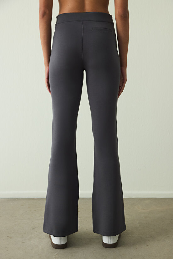 Anthracite Modal High Waisted Bell-bottom Trousers Anthracite Modal High Waisted Bell-bottom Trousers - 3