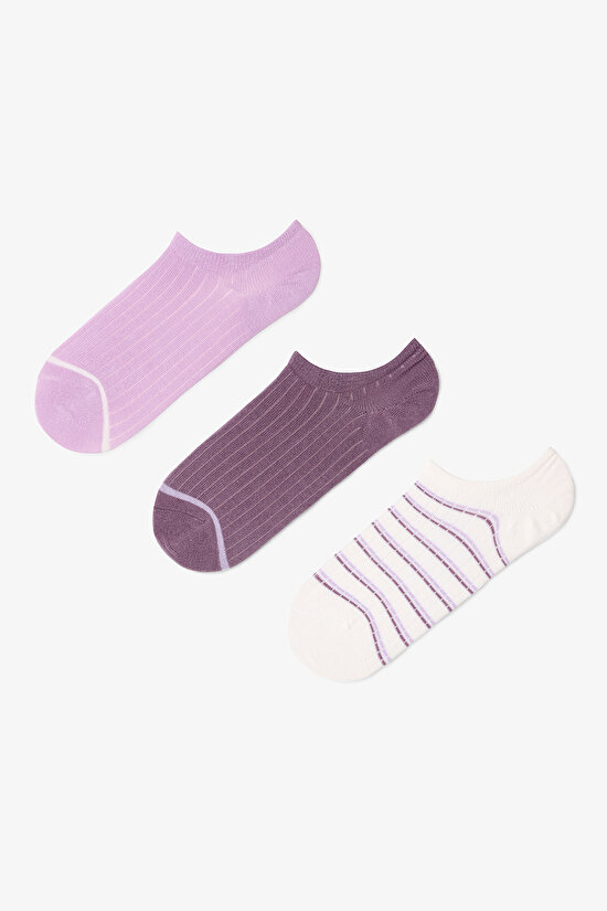 3 Çift Pamuklu Çizgili Sneaker Çorap - 1